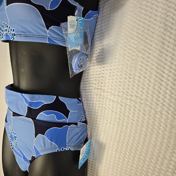 Draper James Blue Floral Bikini Set One Shoulder Ruffle High Waist UPF 50+ NWT - Picture 2 of 6